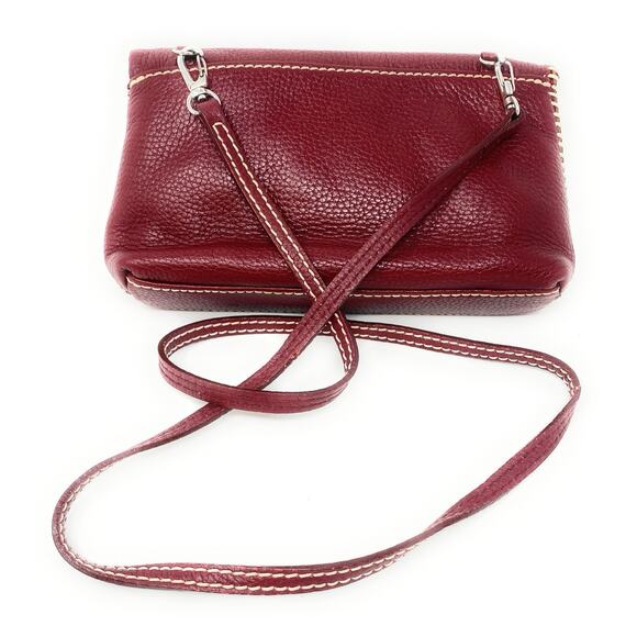BRIGHTON Fold Over top RED Leather white stitching Clutch Or SHOULDER BAG Purse - Picture 4 of 5